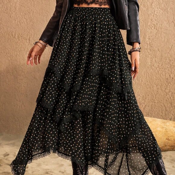 Black Casual Women's Polka-Dot Asymmetric Skirt - Picture 7 of 8